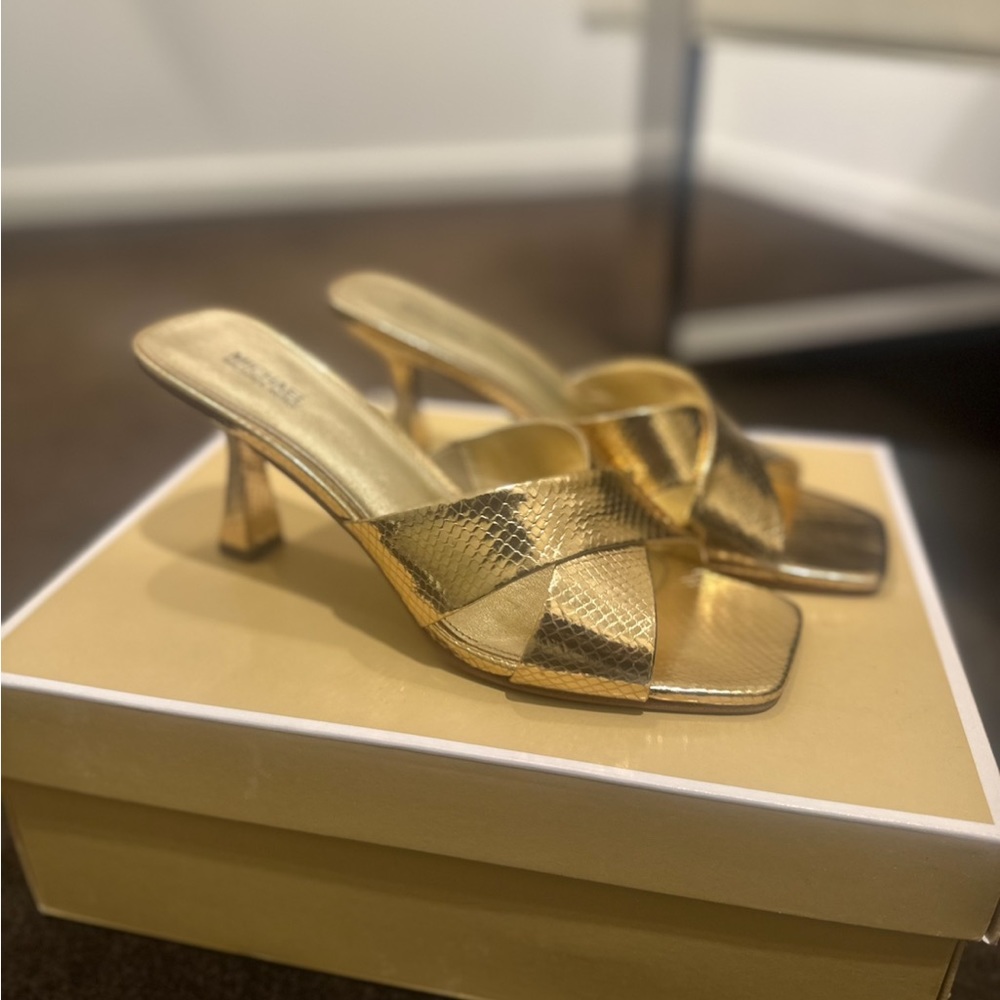 Michael Kors gold snake print heels